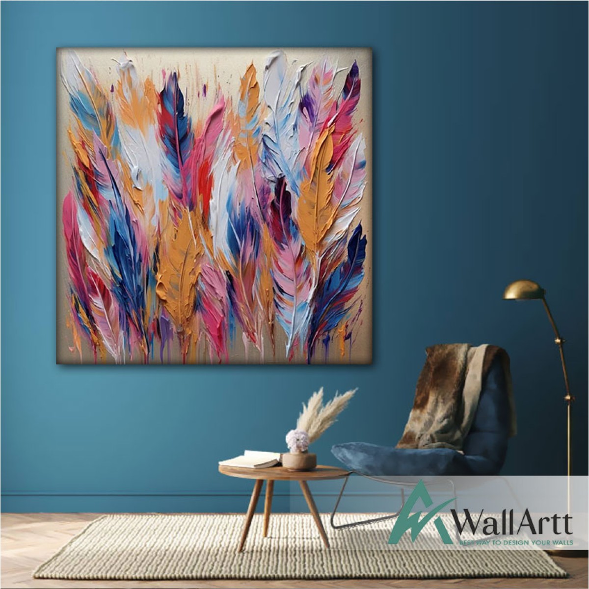 Colorful Bird Feather 3d Heavy Textured Partial Oil Painting